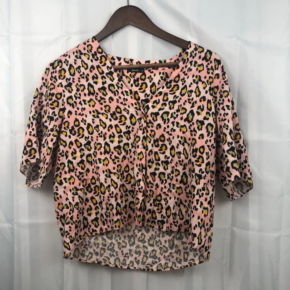 Splash Button Up Crop Top Cheetah Print